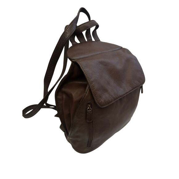 Apostrophe Brown Leather Backpack Purse Soft Pebbled Leather Flap Front Bag main image 6